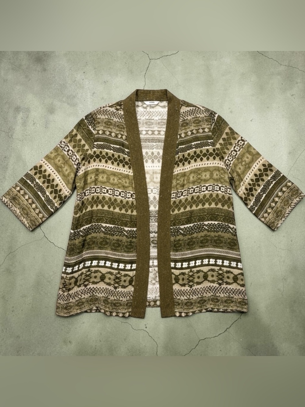 NWT Alia petite Olive Patterned Open-Front Cardigan Sweater Lightweight Neutral